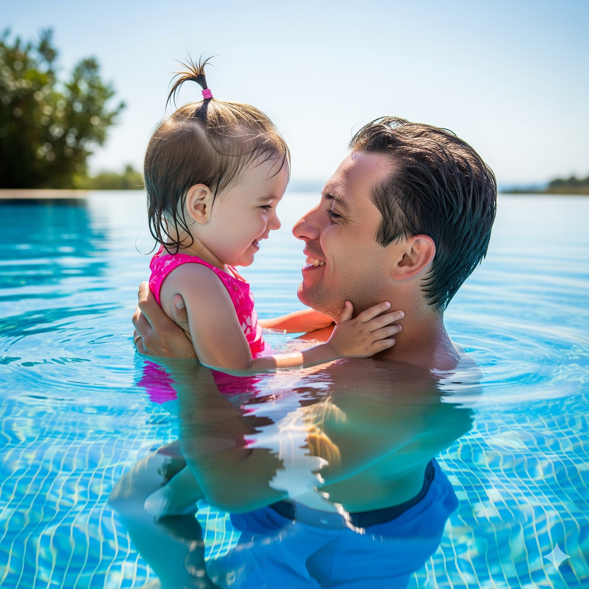 Father and child in pool